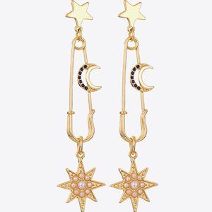 Inlaid Pearl Star and Moon Drop Earrings For Women